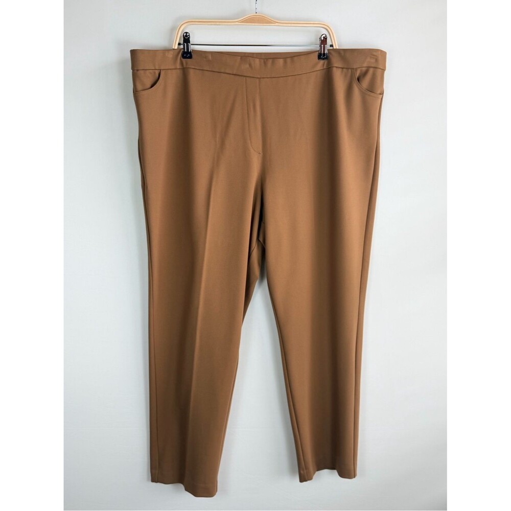 Susan Graver Liquid Knit Pull-On Straight Leg Pants Womenās 3X Camel Brown